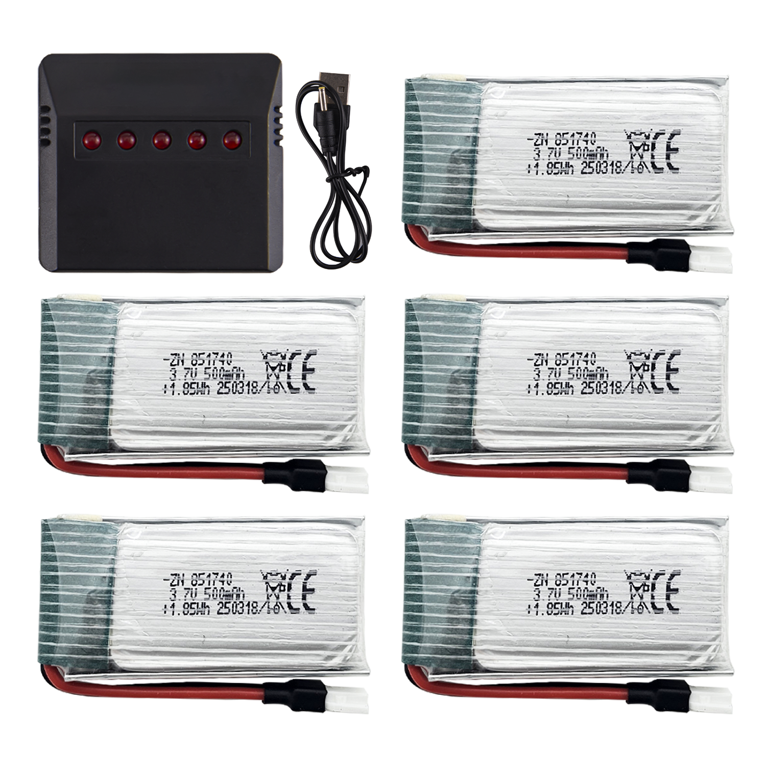 5Pcs 3.7V 500mAh LiPo Batterie - Drone Power Bank recensione e prezzo